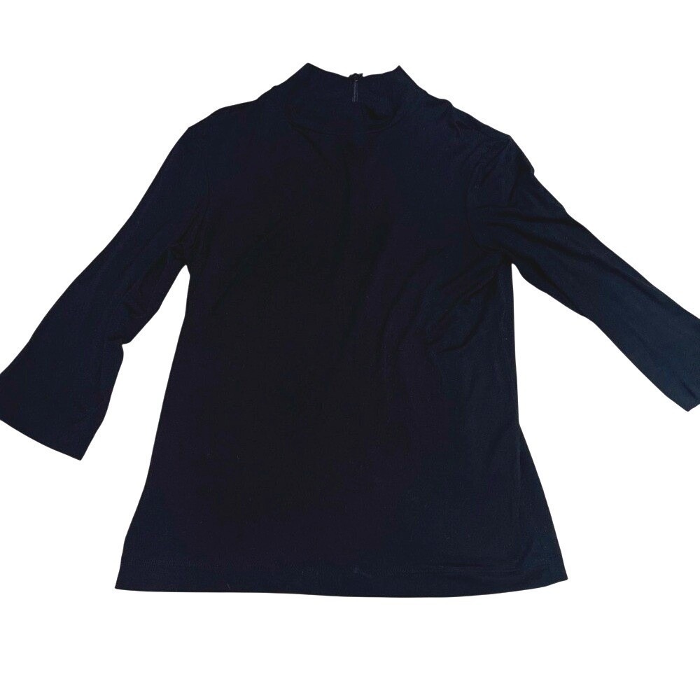 Vince Black Mock Neck 3/4 Sleeve Top Back Zip Rayon Stretch Blouse XXS TTP